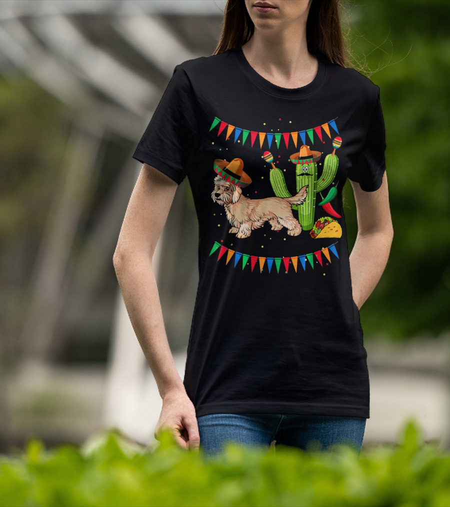 Sombrero Dandi Dinmont Terrier Dog Cactus Taco Maracas Cinco T-Shirt