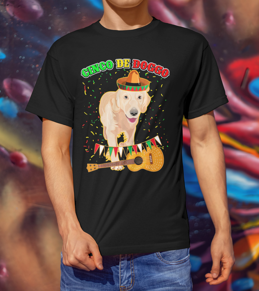 Cinco De Doggo Golden Retriever Sombrero Guitar Fiesta T-Shirt