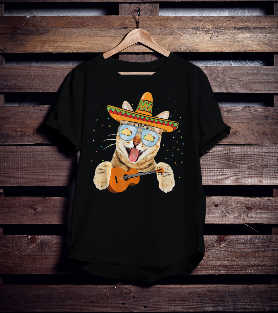 Cinco De Mayo Cat With Sombrero And Guitar T-Shirt