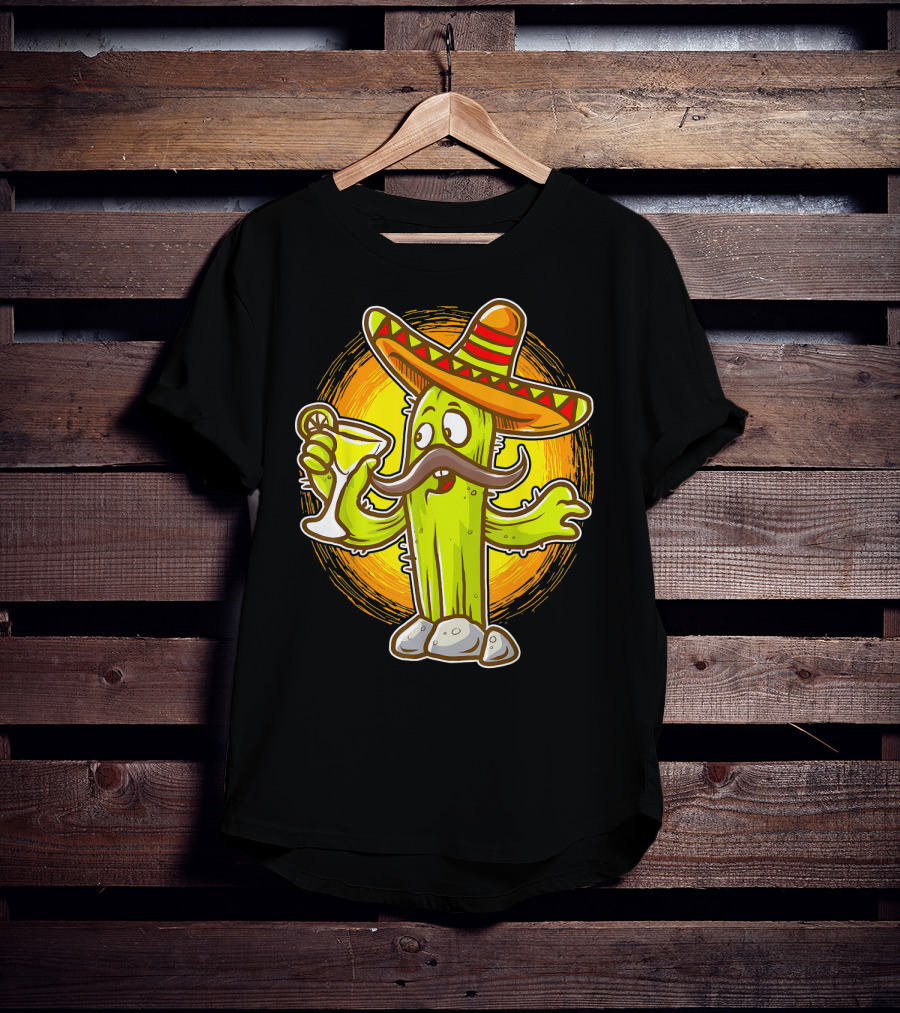 Margarita Cactus With Sombrero Cinco De Mayo Fiesta T-Shirt