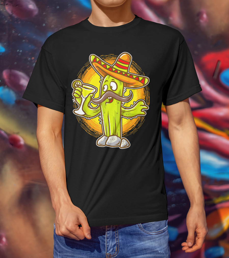 Margarita Cactus With Sombrero Cinco De Mayo Fiesta T-Shirt