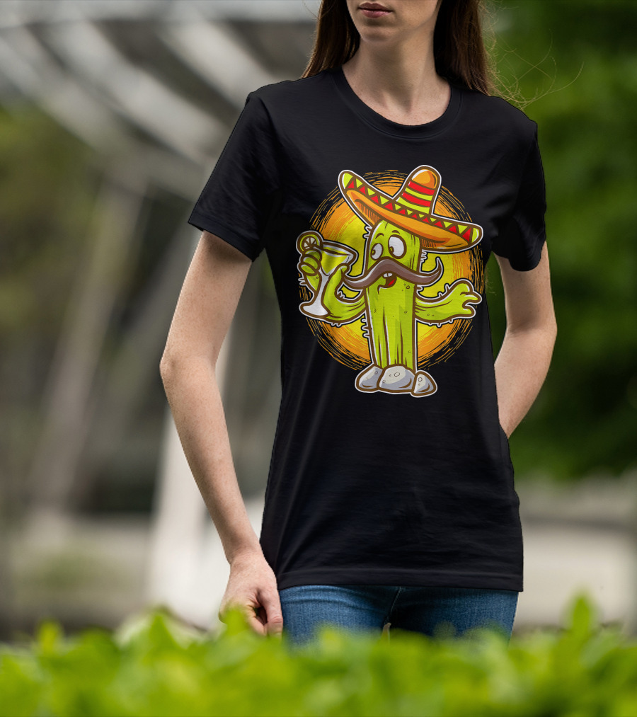 Margarita Cactus With Sombrero Cinco De Mayo Fiesta T-Shirt