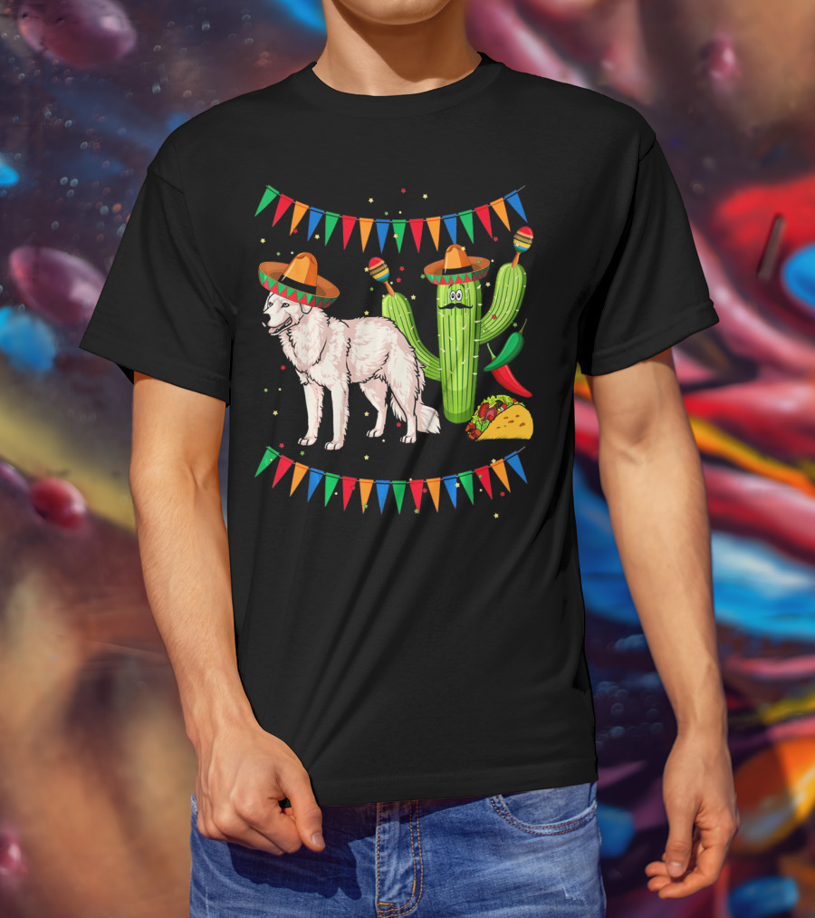 Sombrero Kuvasz Dog Mexican Fiesta With Cactus And Taco Cinco De Mayo T-Shirt