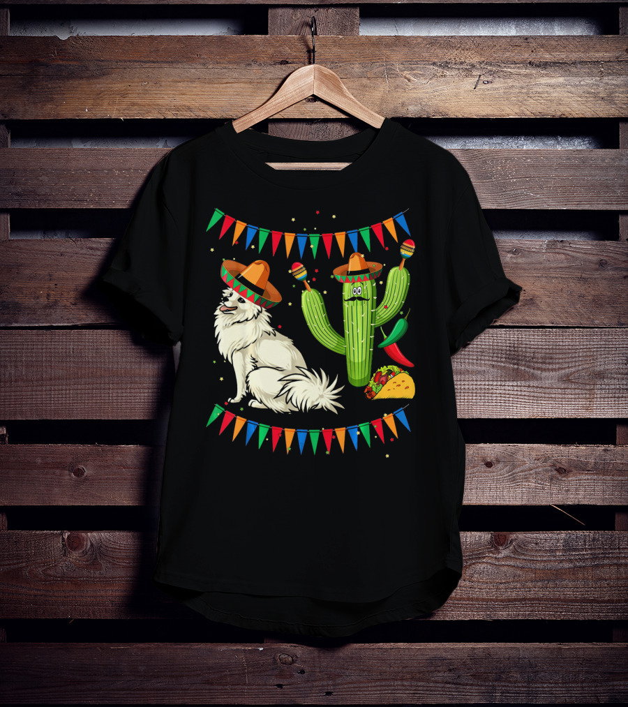 Sombrero American Eskimo Dog Mexico Cactus Fiesta Taco Peppers T-Shirt