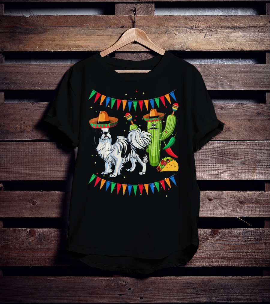 Sombrero Japanese Chin Dog With Cactus And Taco Celebration Mexico Cinco T-Shirt
