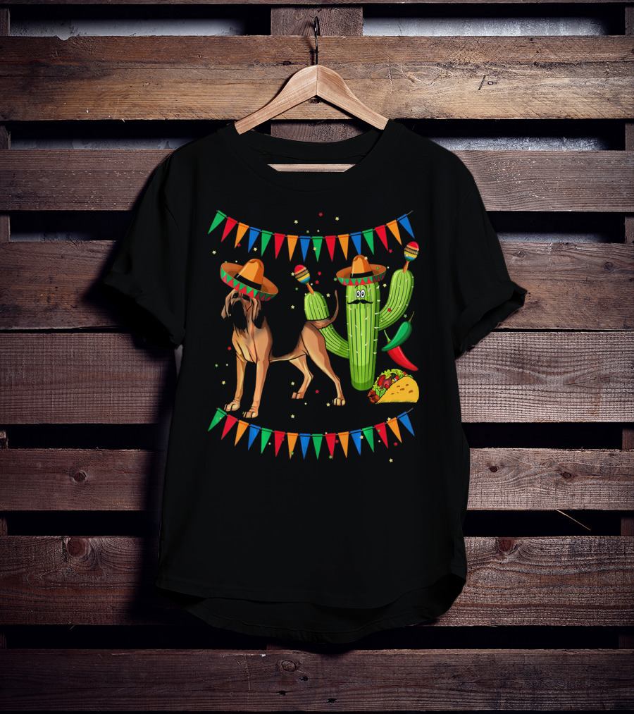 Sombrero Bloodhound Dog Cactus Taco Mexico Cinco De Mayo T-Shirt