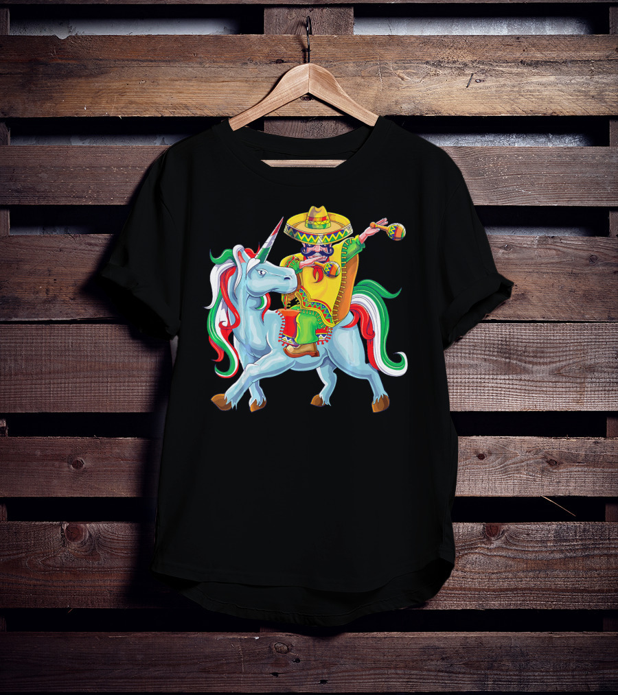 Cinco De Mayo Dabbing Poncho Riding Unicorn T-Shirt