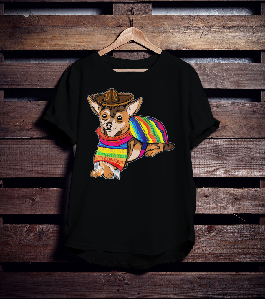 Cute Dog Chihuahua Chiweenie Mexico Sombrero Rainbow Poncho Cinc T-Shirt
