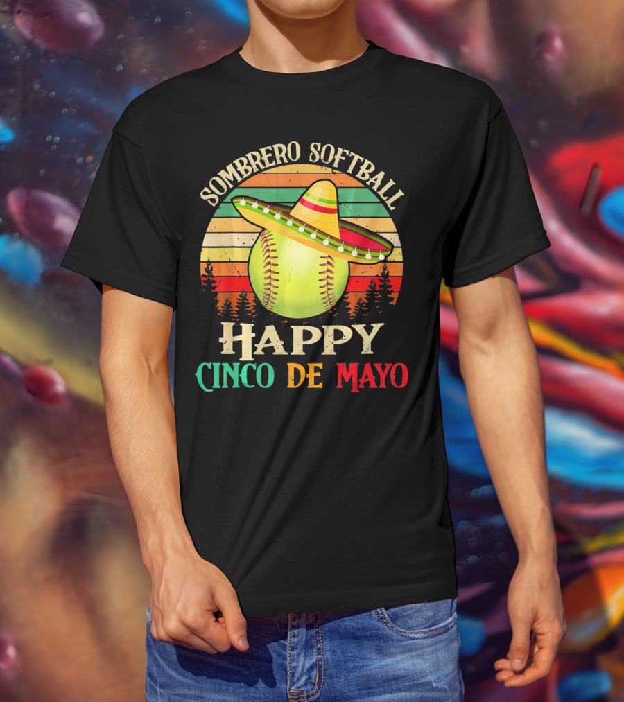 Sombrero Softball Happy Cinco De Mayo T-Shirt