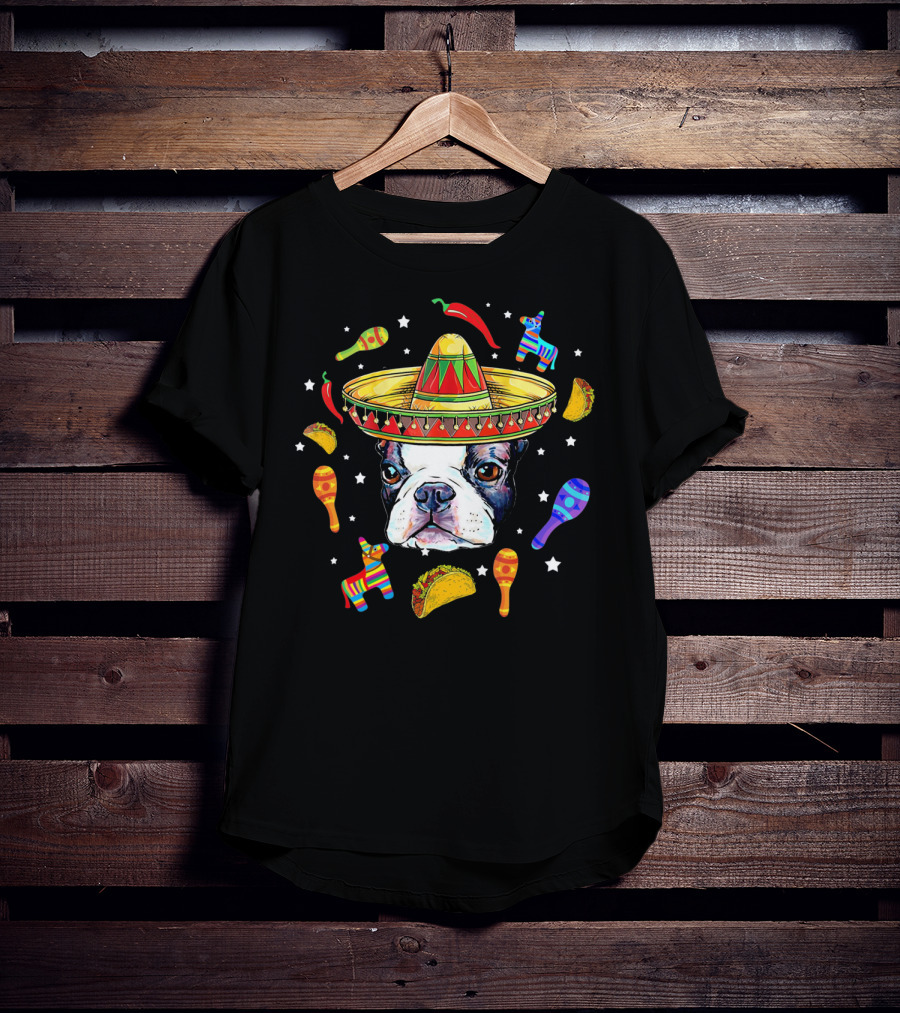 Cinco De Mayo Boston Terrier Sombrero Taco Fiesta T-Shirt