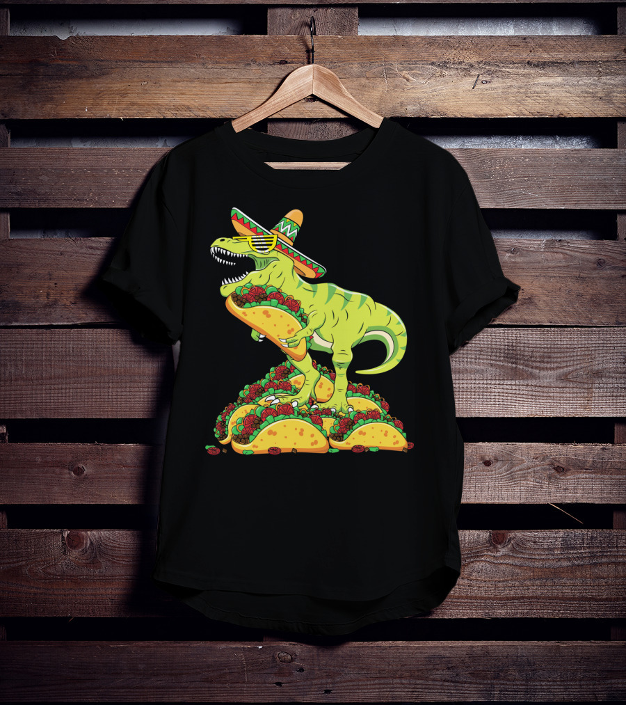 T Rex Sombrero Sunglasses Taco Cinco De Mayo Kids Boy T-Shirt