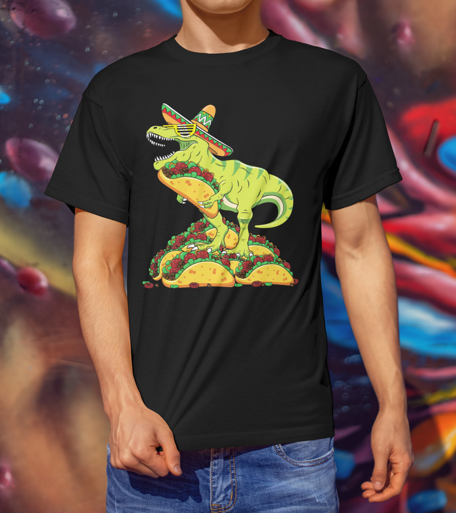 T Rex Sombrero Sunglasses Taco Cinco De Mayo Kids Boy T-Shirt