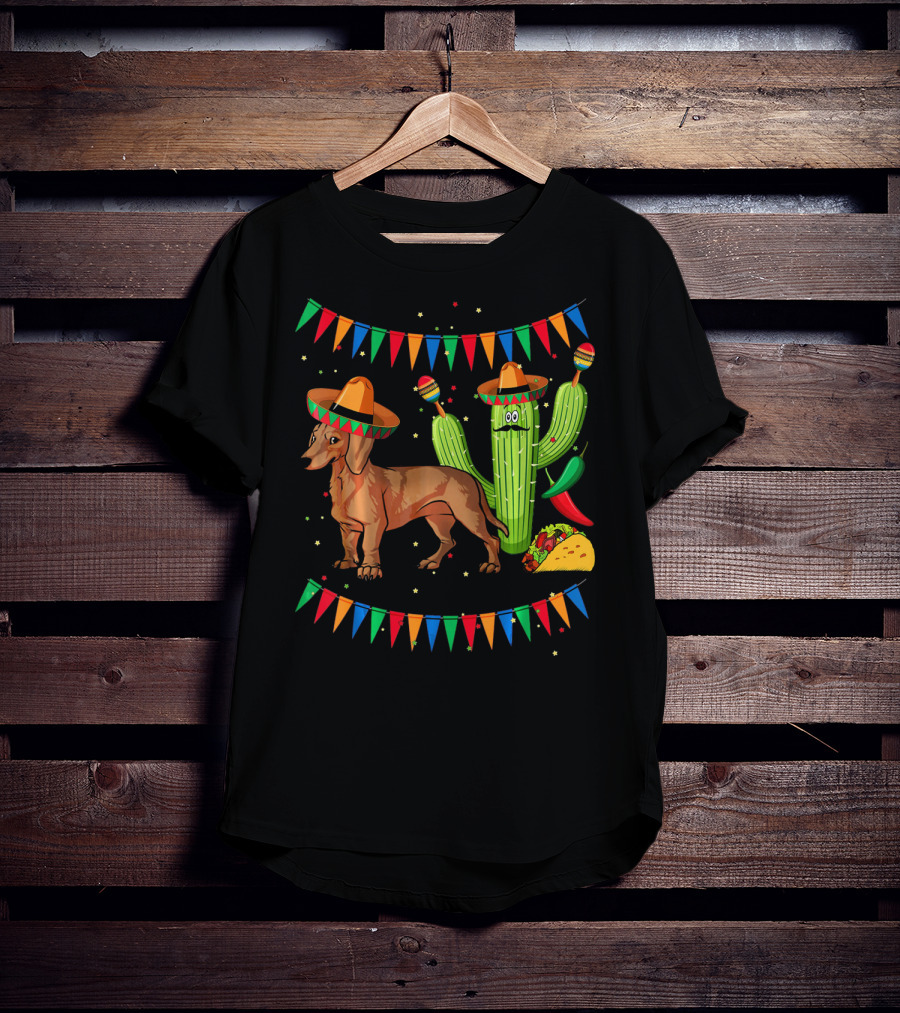 Sombrero Dachshund Dog Fiesta Mexico Cinco De Mayo T-Shirt