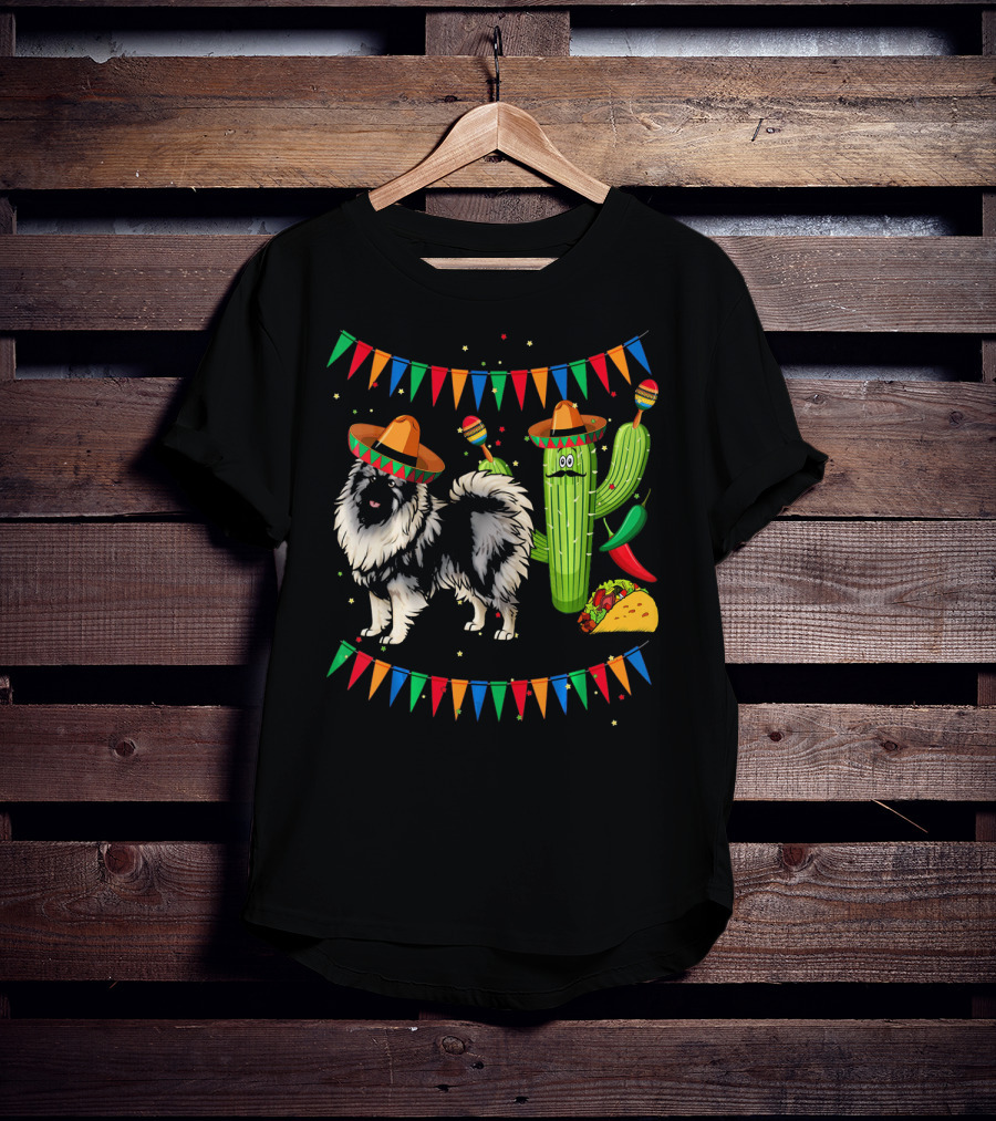Sombrero Keeshond Dog Cactus Mexico Cinco De Mayo Fiesta T-Shirt