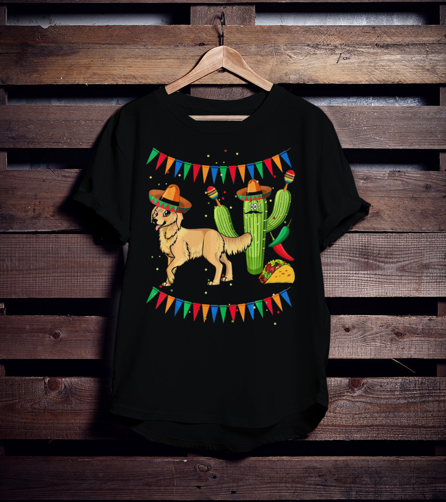 Sombrero Golden Retriever Dog Cactus Taco Fiesta Mexico Iconic T-Shirt