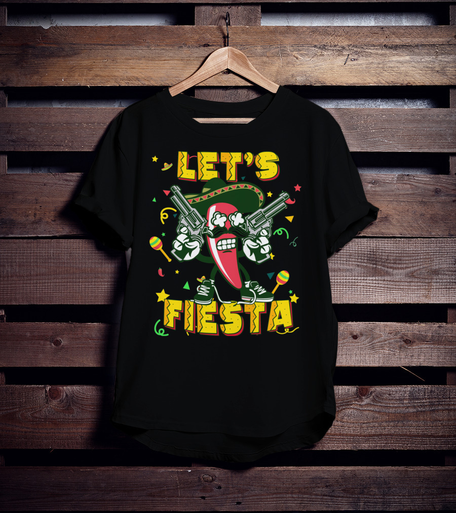 Cinco De Mayo Let's Fiesta Chili Pepper Guns Sombrero Maracas T-Shirt