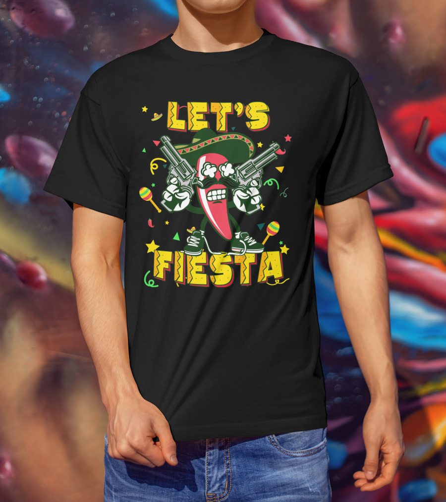 Cinco De Mayo Let's Fiesta Chili Pepper Guns Sombrero Maracas T-Shirt