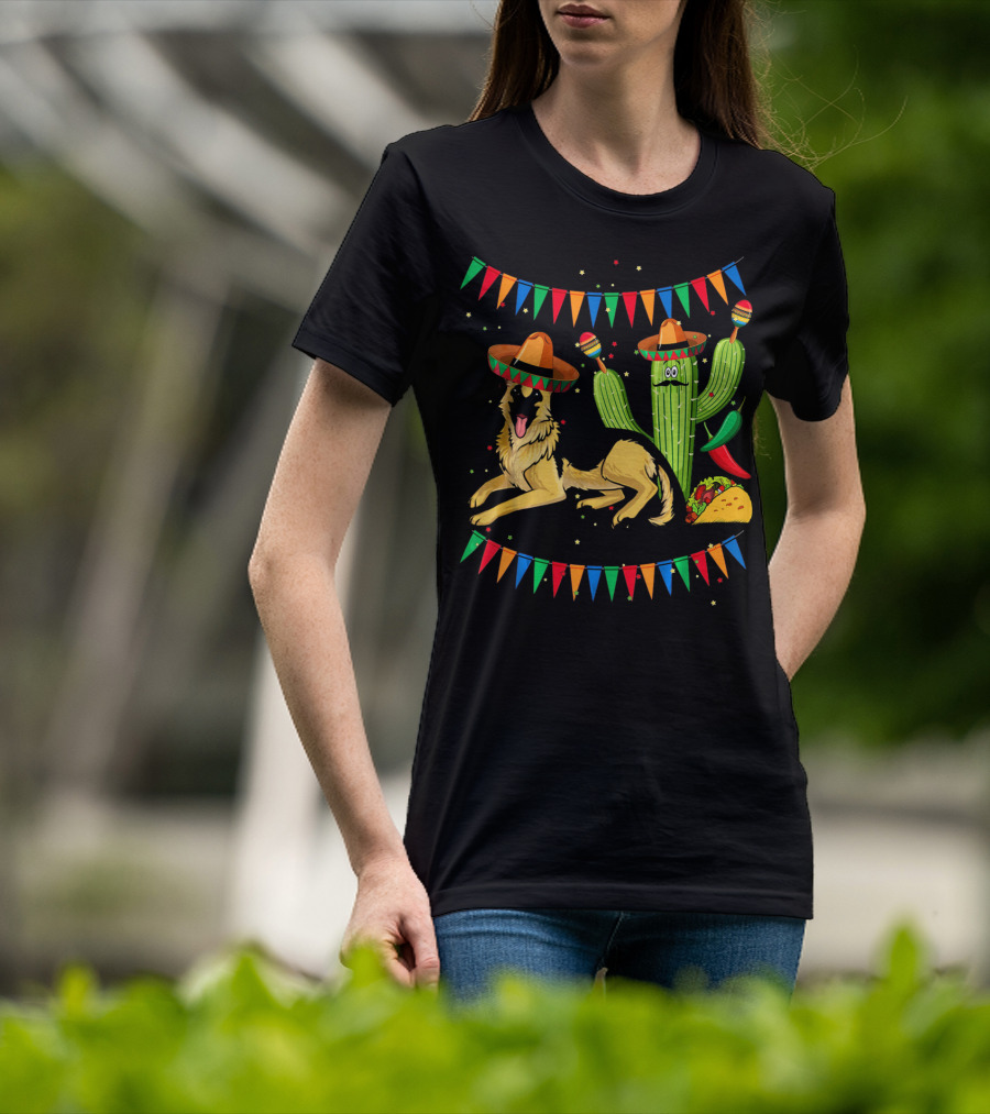 Sombrero German Shepherd Dog Mexico Cactus Sombreros Taco Fiesta Banners T-Shirt