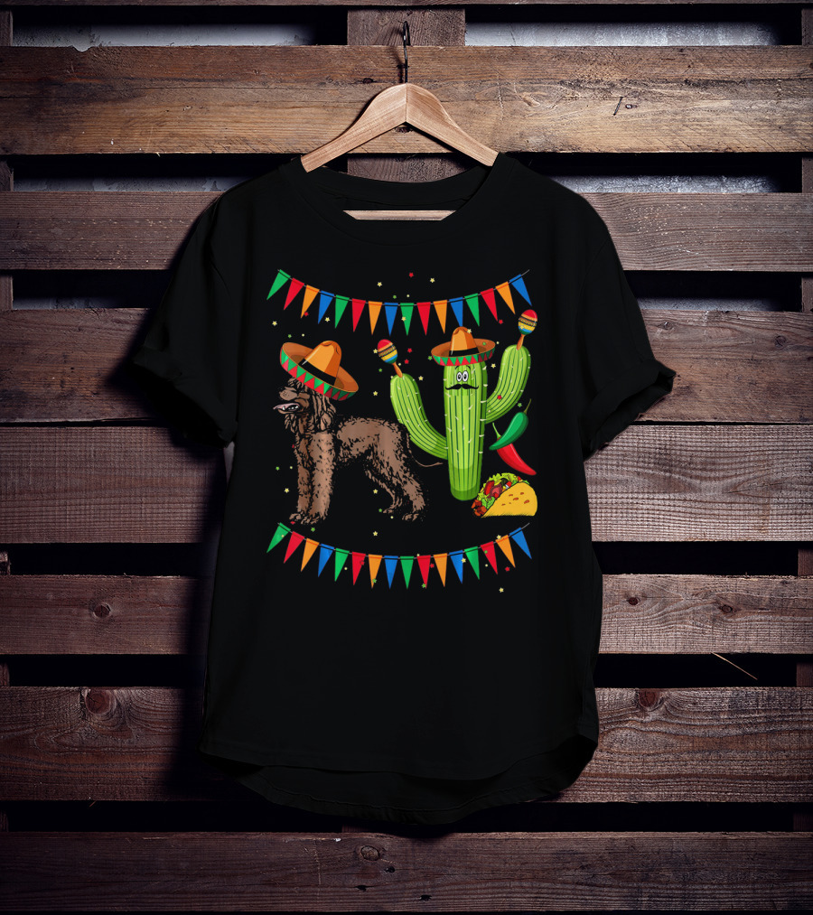 Sombrero Irish Water Spaniel With Fiesta Cactus And Taco Celebration Mexico T-Shirt