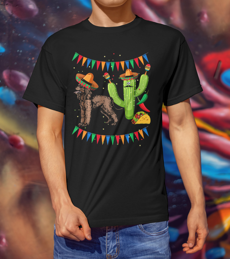 Sombrero Irish Water Spaniel With Fiesta Cactus And Taco Celebration Mexico T-Shirt