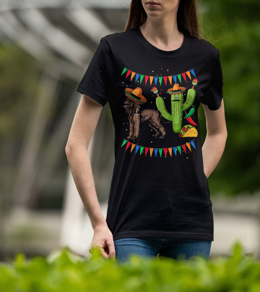Sombrero Irish Water Spaniel With Fiesta Cactus And Taco Celebration Mexico T-Shirt