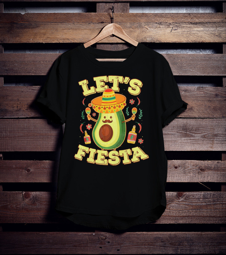 Let's Fiesta Avocado Sombrero Maracas Cinco De Mayo T-Shirt