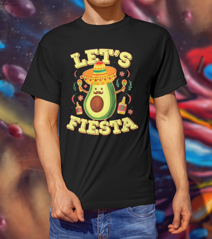 Let's Fiesta Avocado Sombrero Maracas Cinco De Mayo T-Shirt