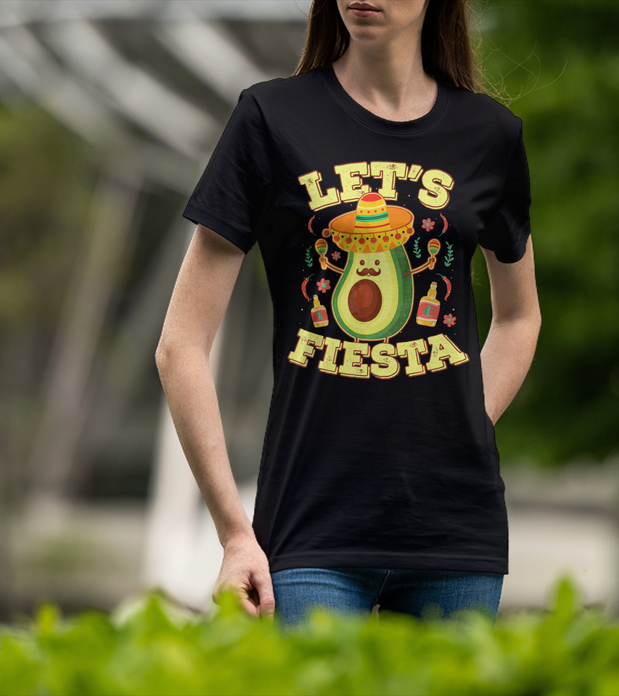 Let's Fiesta Avocado Sombrero Maracas Cinco De Mayo T-Shirt