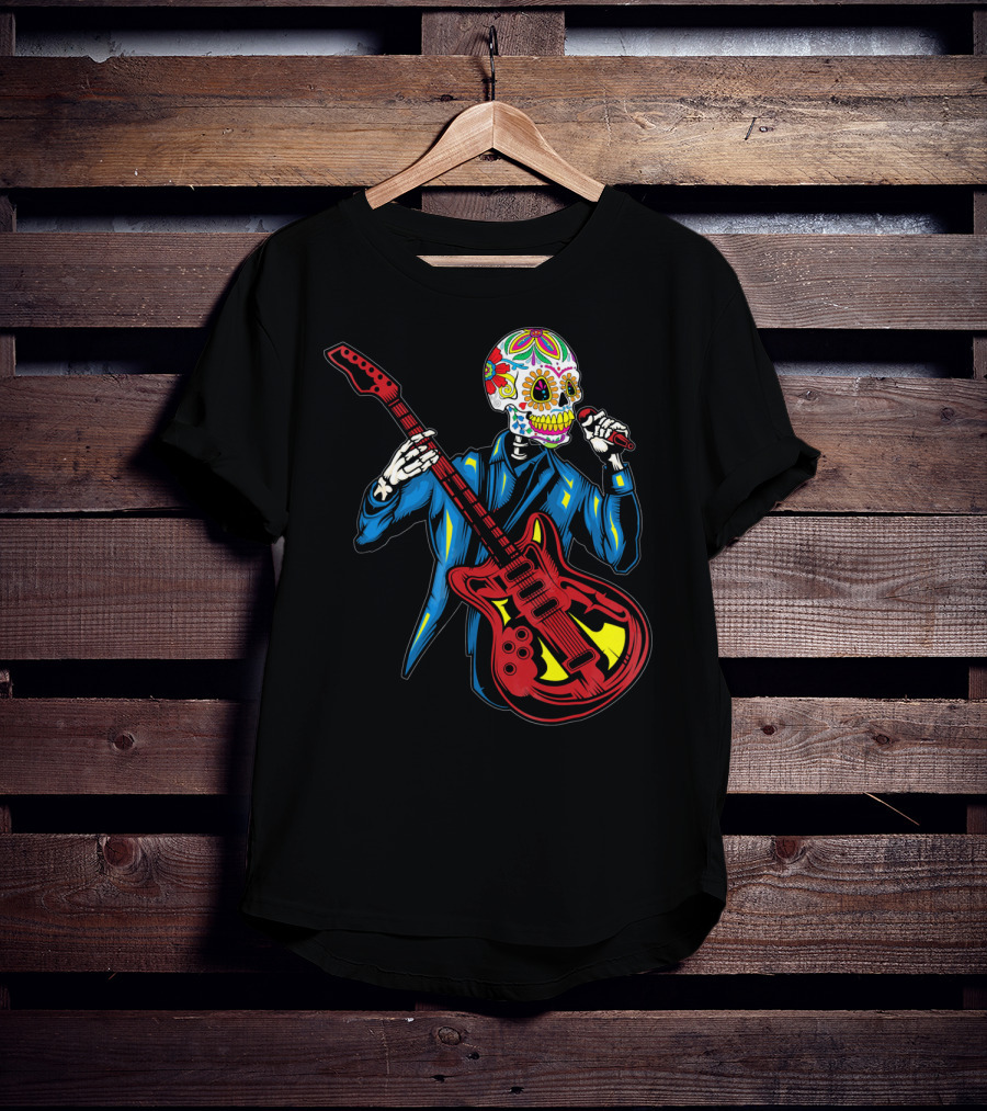 Sugar Skull Playing Guitar Cinco De Mayo T-Shirt