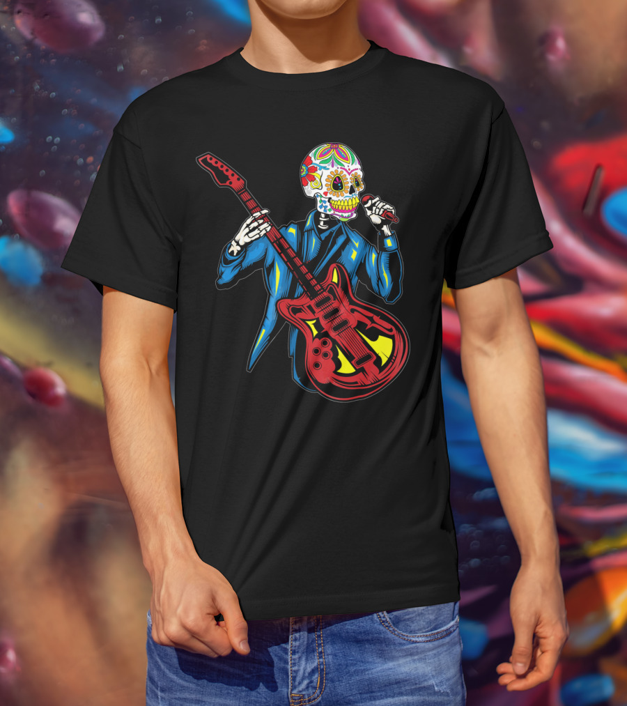 Sugar Skull Playing Guitar Cinco De Mayo T-Shirt