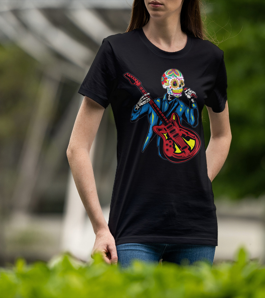 Sugar Skull Playing Guitar Cinco De Mayo T-Shirt