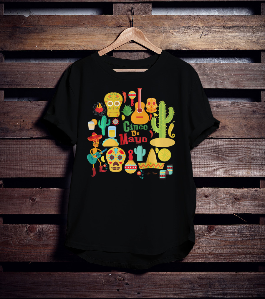 Cinco De Mayo Cactus Skull Sombrero Guitar Festivity T-Shirt