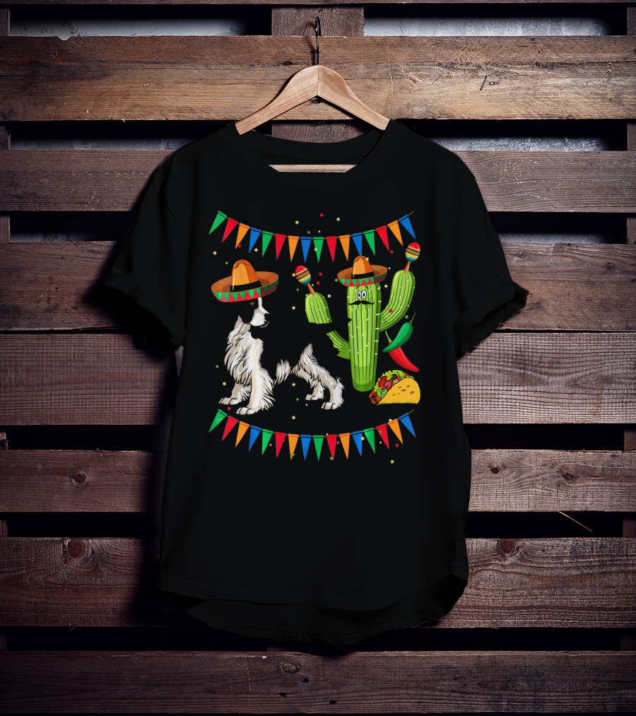 Sombrero English Springer Spaniel Dog With Cactus And Taco Fiesta T-Shirt