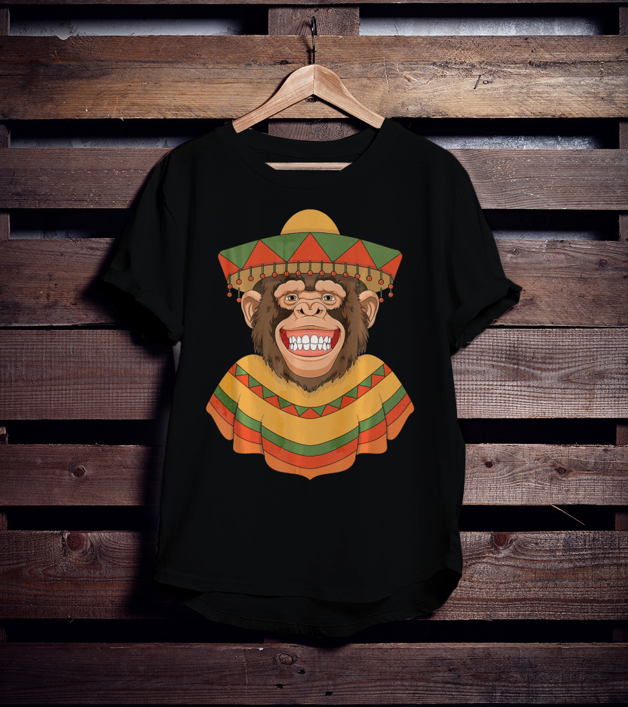 Cinco De Mayo Monkey Sombrero And Poncho T-Shirt