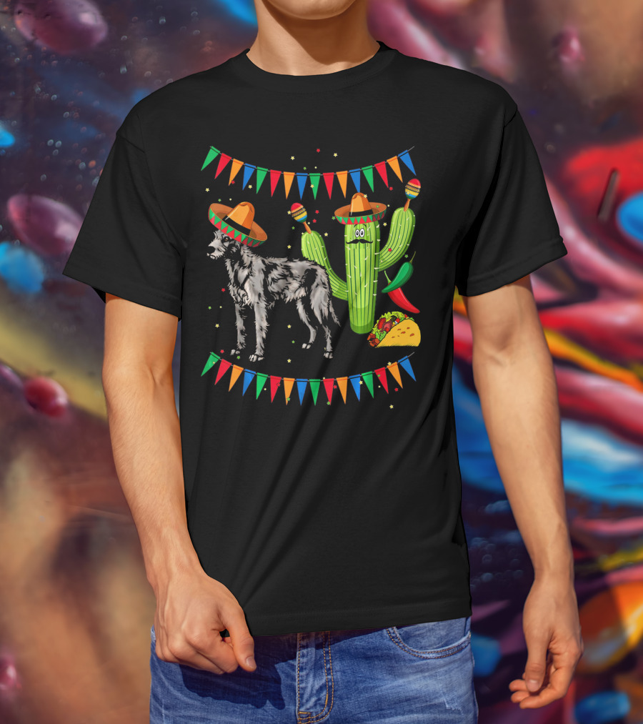 Sombrero Irish Wolfhound Dog Mexico Cinco Cactus Fiesta T-Shirt