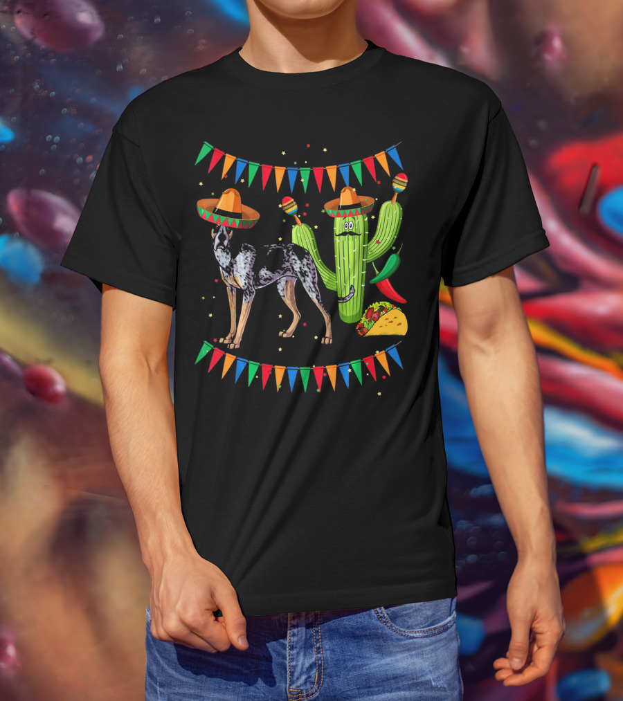 Sombrero Bluetick Coonhound Dog Cactus Fiesta Mexico Taco Fiesta Flags T-Shirt