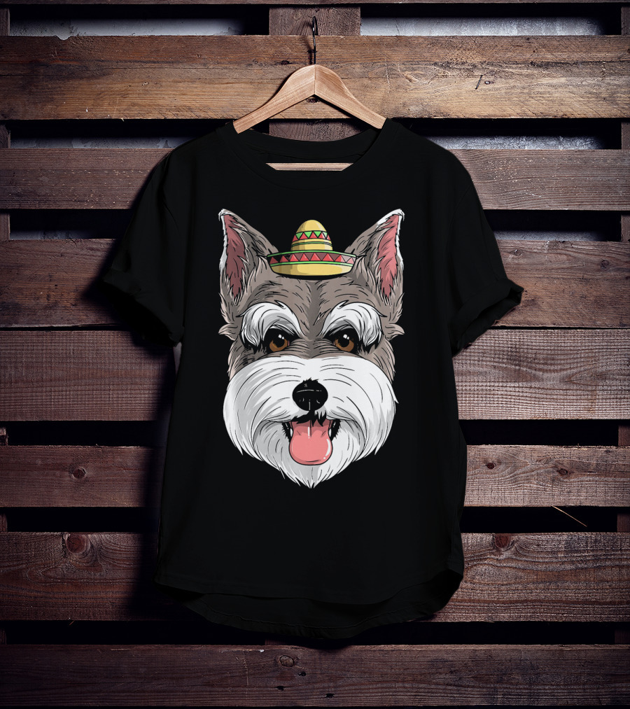 Schnauzer Dog Wearing Sombrero For Cinco De Mayo Fiesta T-Shirt