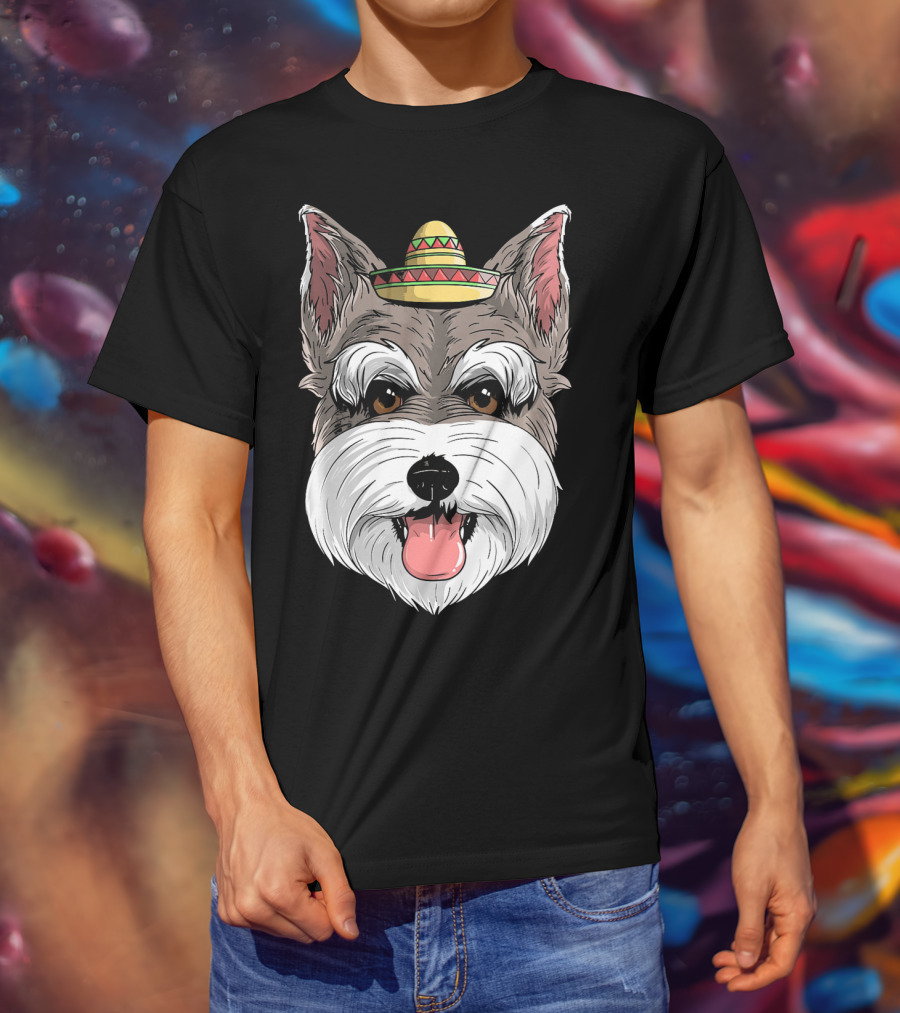 Schnauzer Dog Wearing Sombrero For Cinco De Mayo Fiesta T-Shirt
