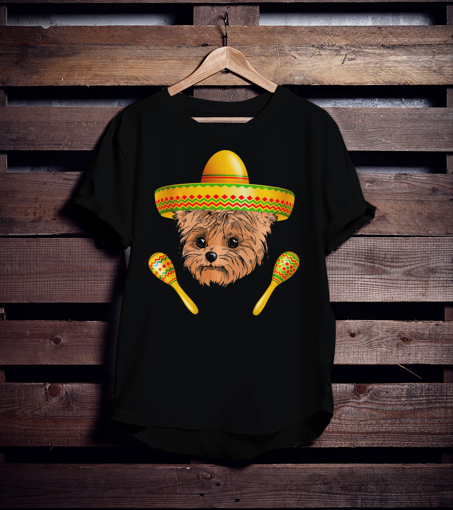 Funny Cinco De Mayo Yorkie Sombrero Maracas T-Shirt