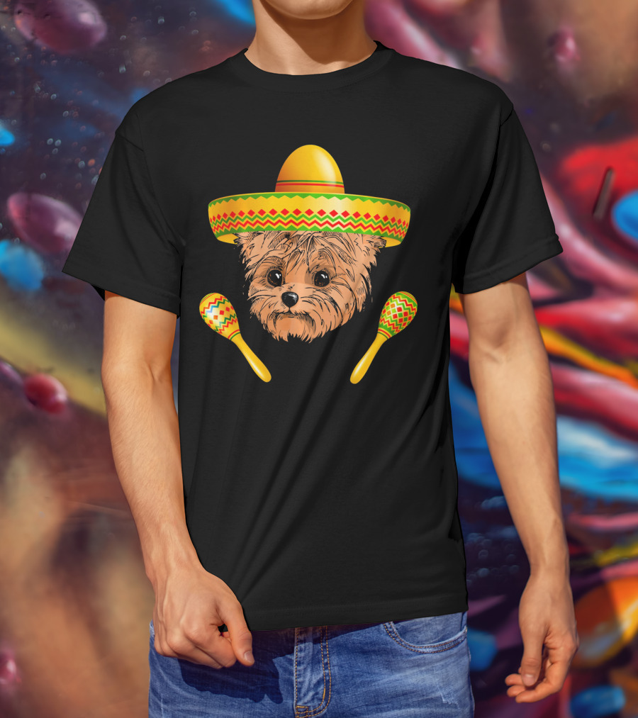 Funny Cinco De Mayo Yorkie Sombrero Maracas T-Shirt