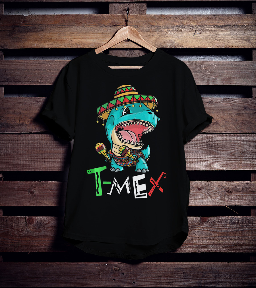 T-Mex Dinosaur Rex Mexican Sombrero And Maracas T-Shirt
