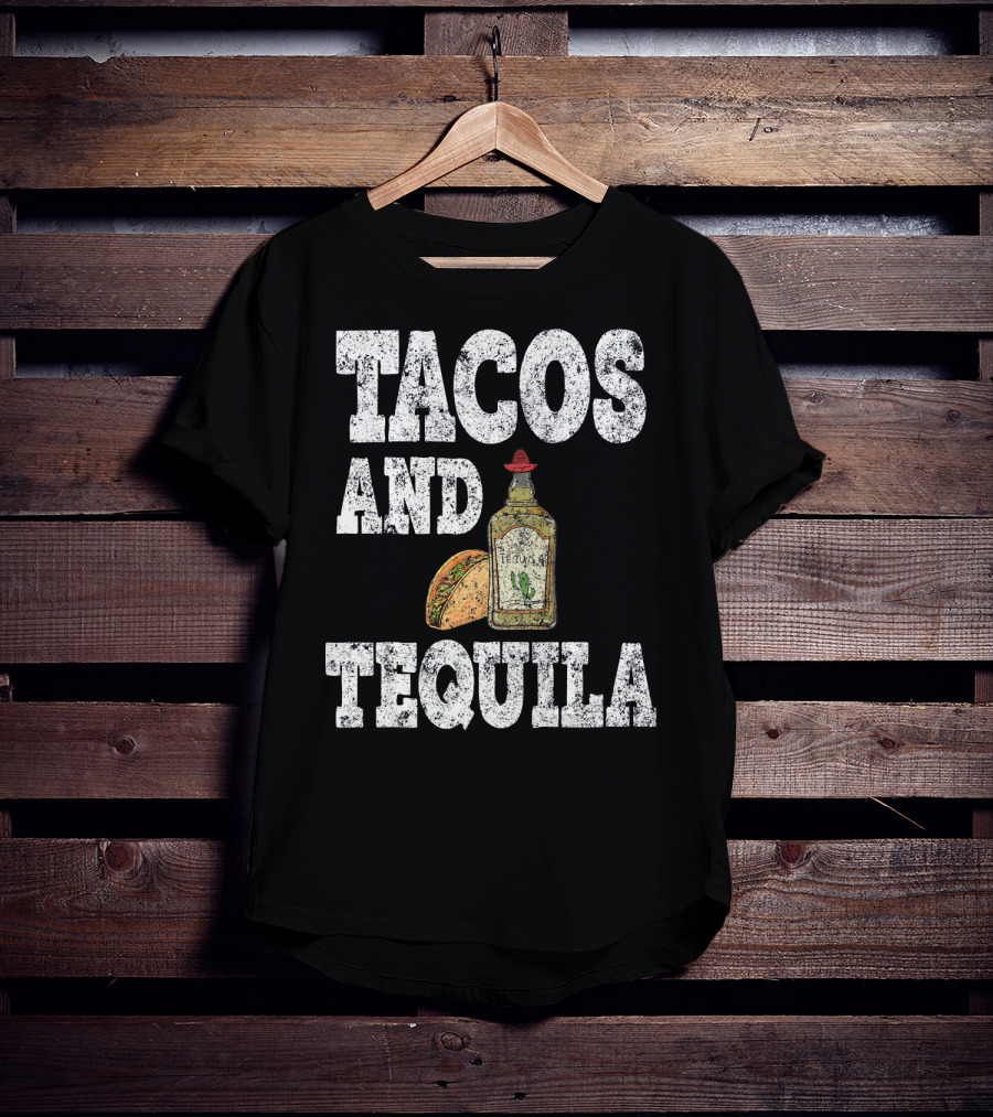 Tacos And Tequila With Bottle And Sombrero For Cinco De Mayo T-Shirt