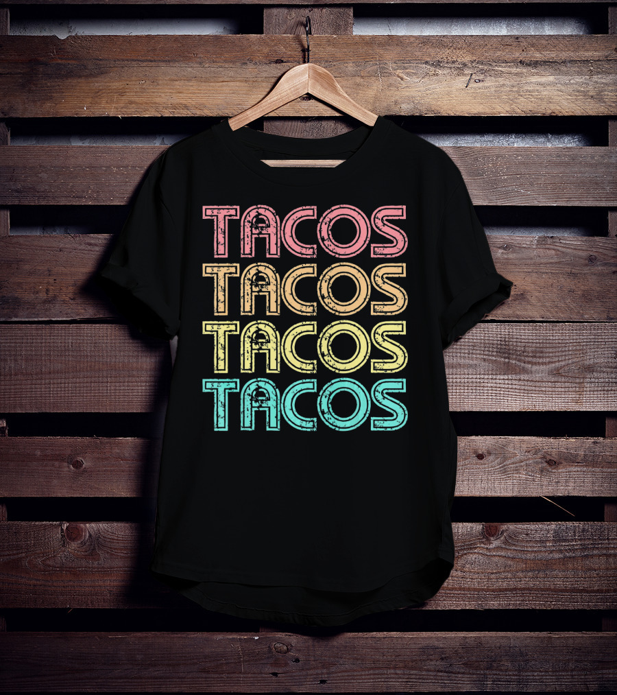 Vintage Retro Tacos Tuesday Mexican Tacos Multicolor T-Shirt