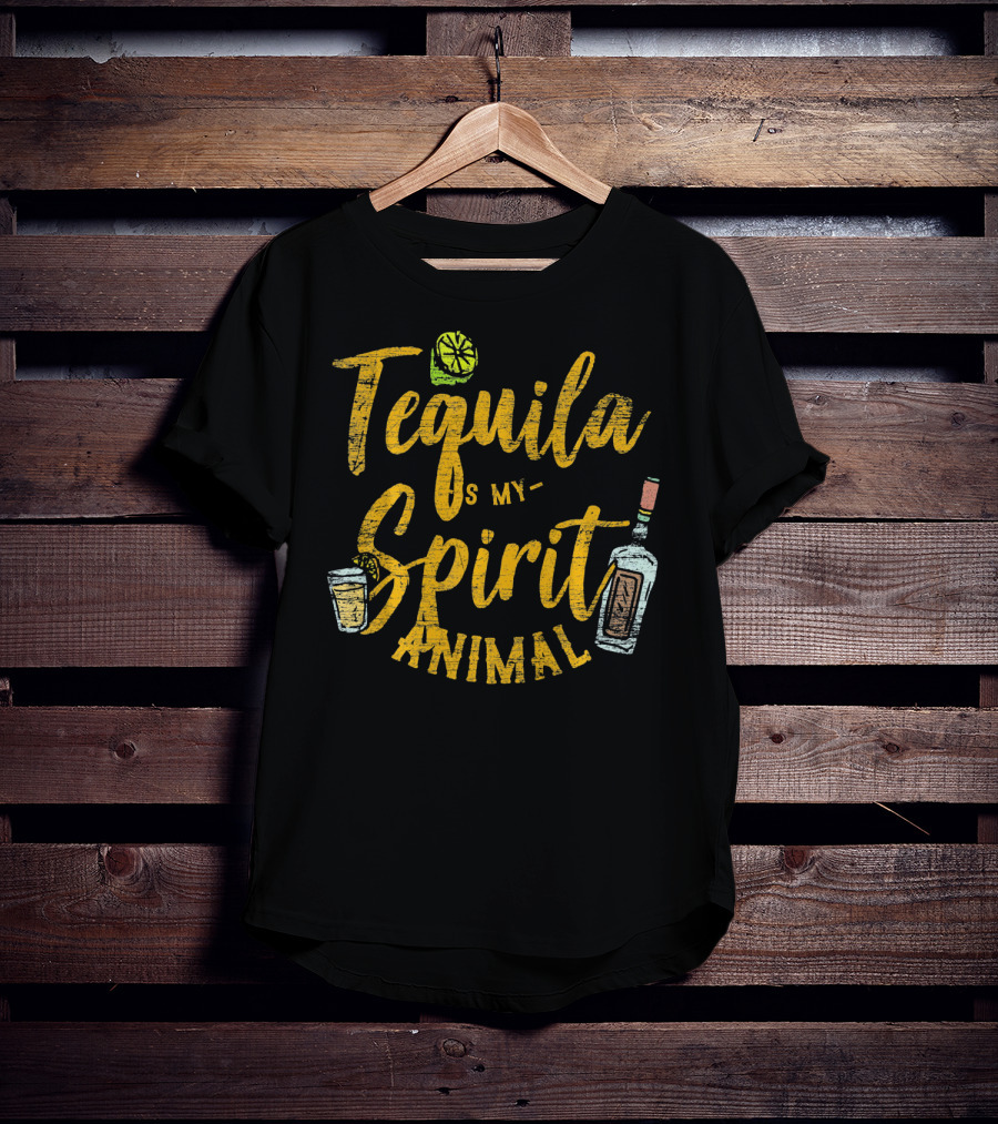 Tequila Is My Spirit Animal Lime Glass Bottle T-Shirt
