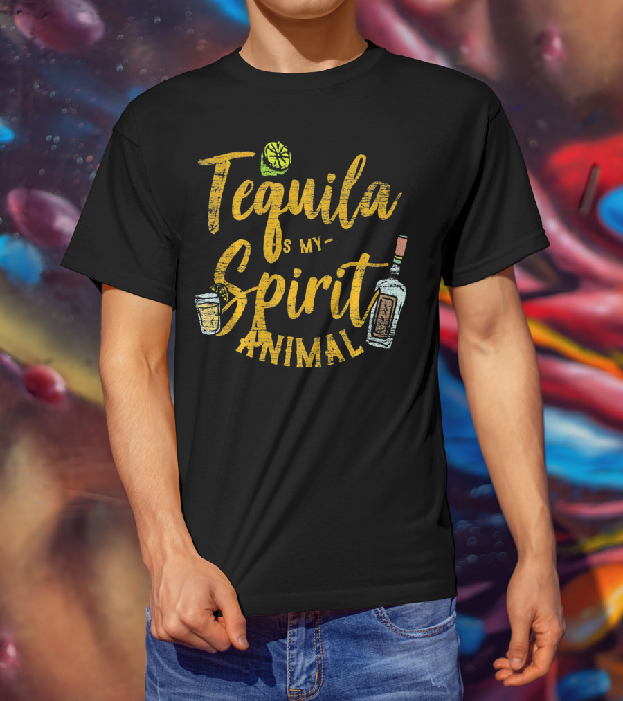 Tequila Is My Spirit Animal Lime Glass Bottle T-Shirt