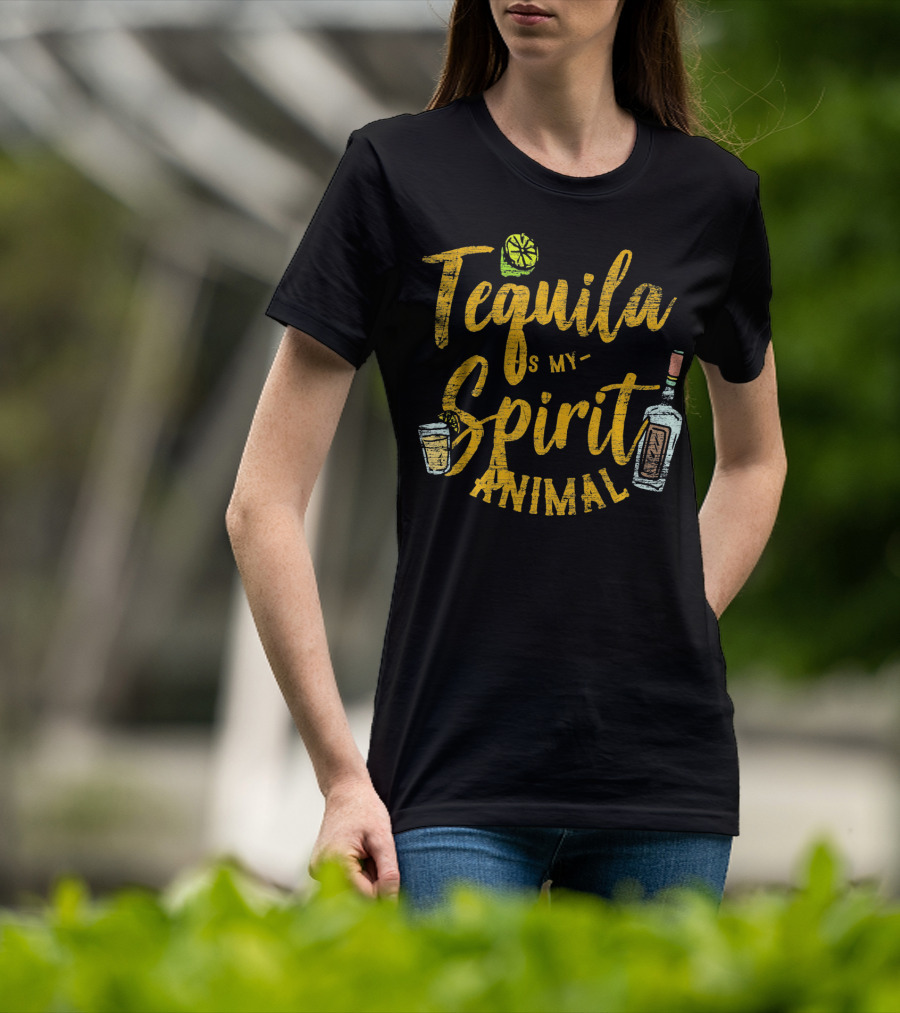 Tequila Is My Spirit Animal Lime Glass Bottle T-Shirt