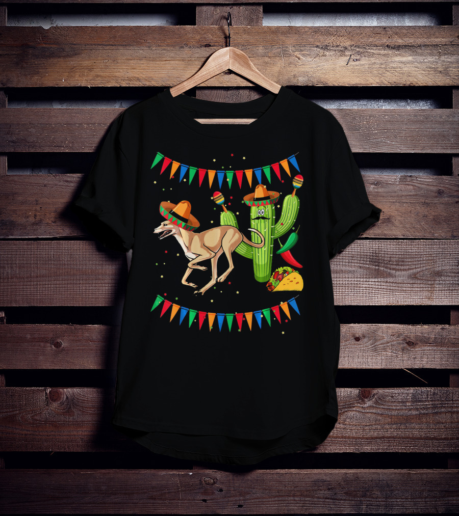 Sombrero Greyhound Dog Mexico Cinco De Mayo Cactus Taco Fiesta T-Shirt