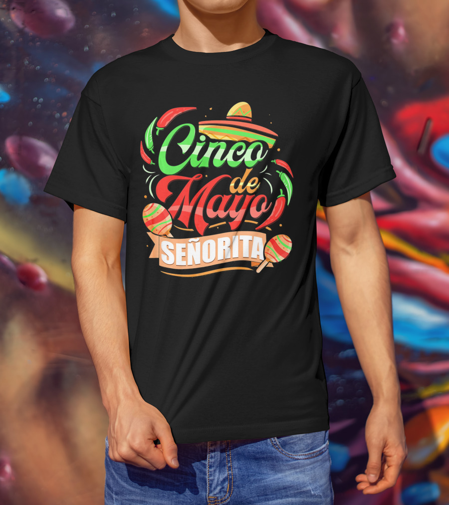 Cinco De Mayo Senorita Sombrero Maracas Chiles T-Shirt