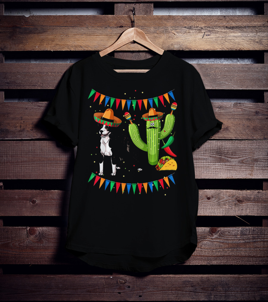 Sombrero American Pit Bull Terrier With Cactus And Taco Fiesta Elements T-Shirt