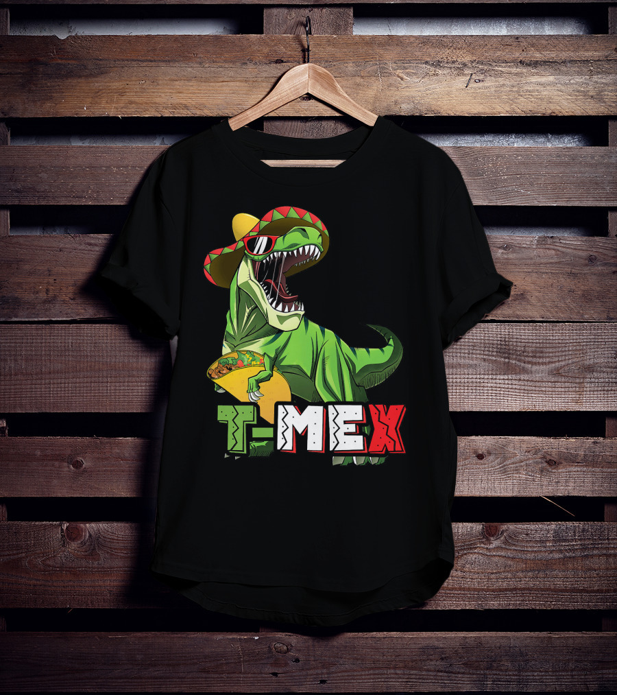 T-Mex Dinosaur Taco Holding Sombrero Sunglasses Kids Taco Tuesday Cinco T-Shirt
